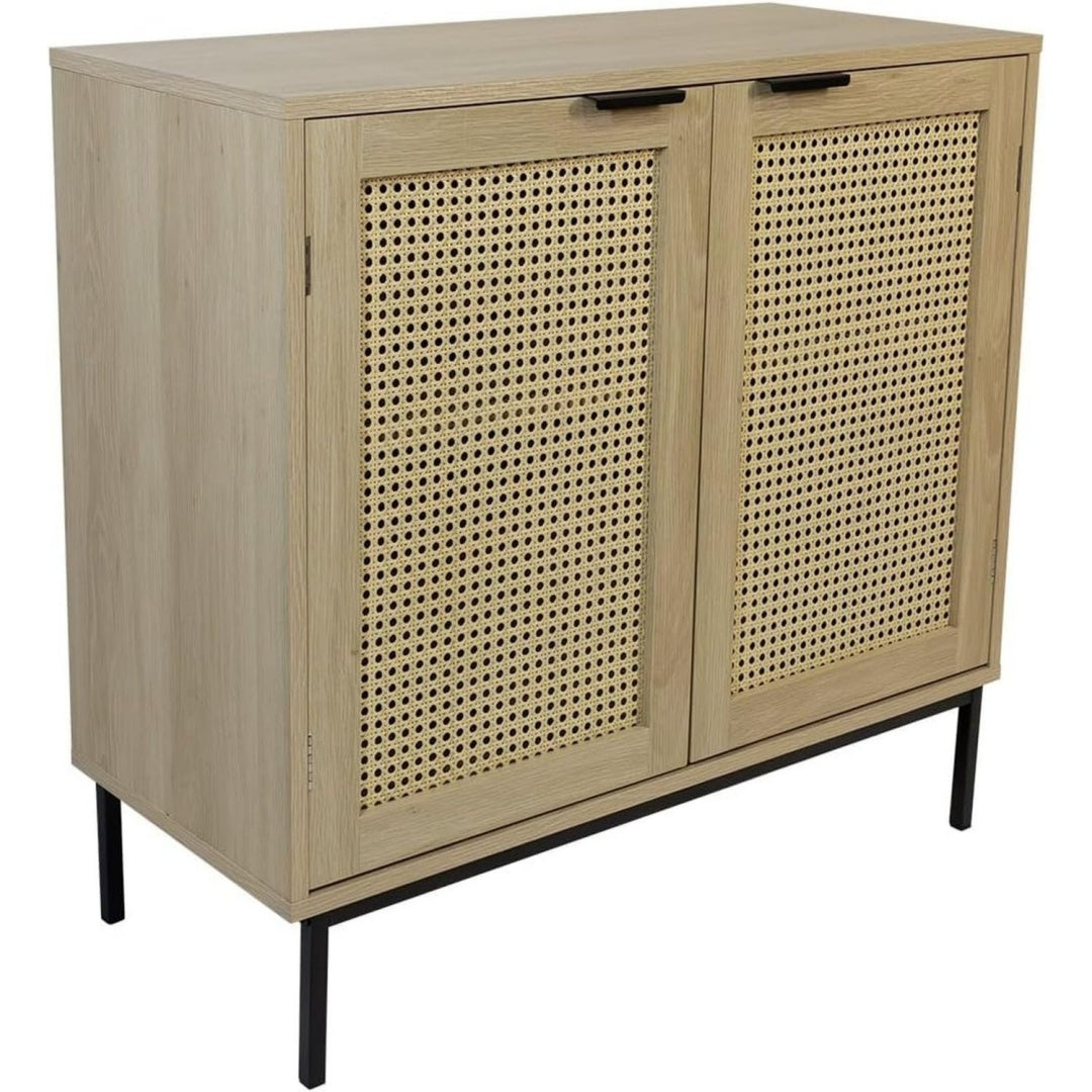Credence marron tressage cannage a 2 portes bois ingenierie