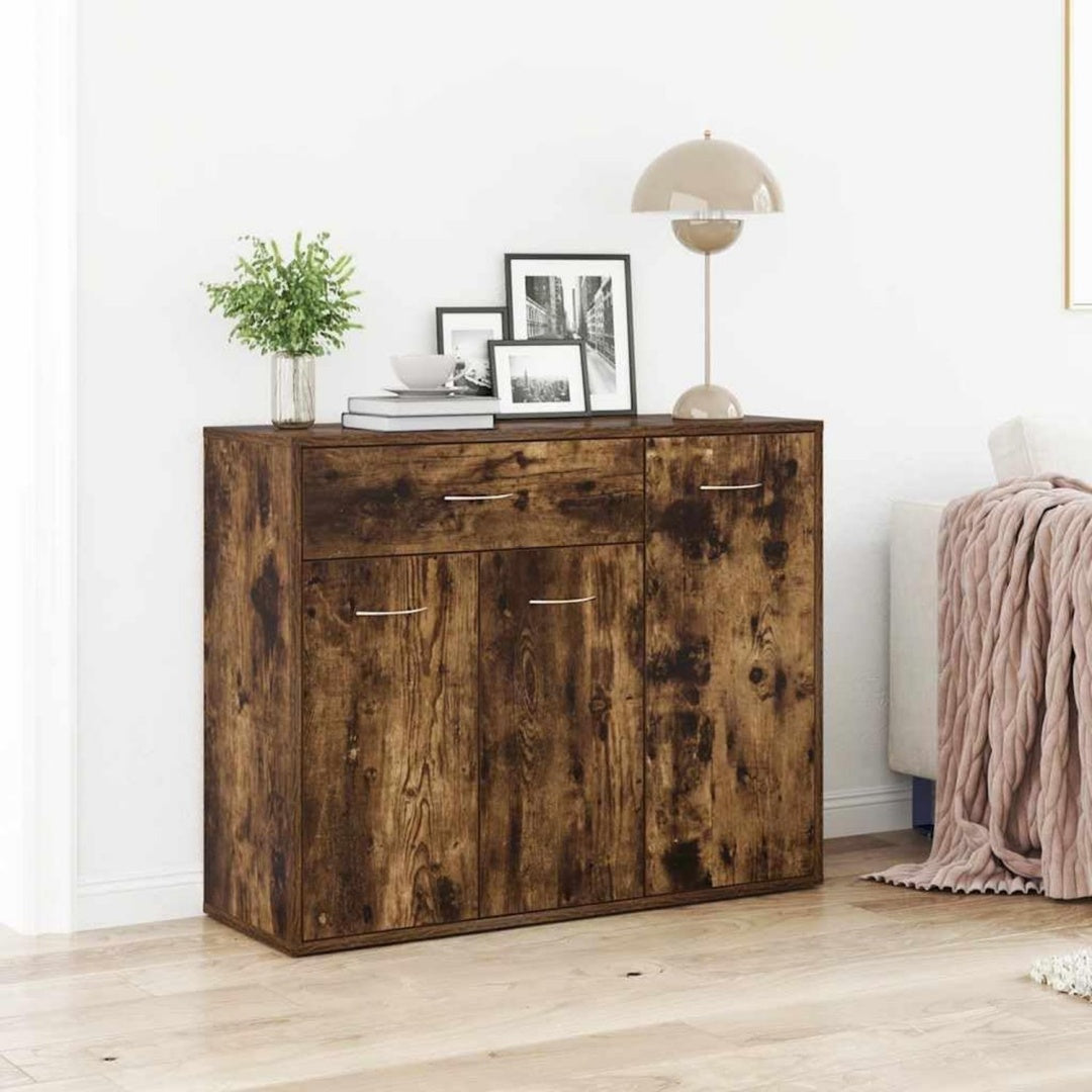 Alliance bois et metal, buffet marron style rustique 1 tiroir