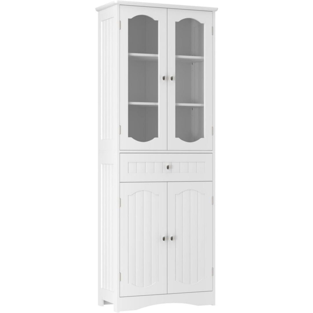 Meuble colonne en verre trempe, gris clair usage polyvalent