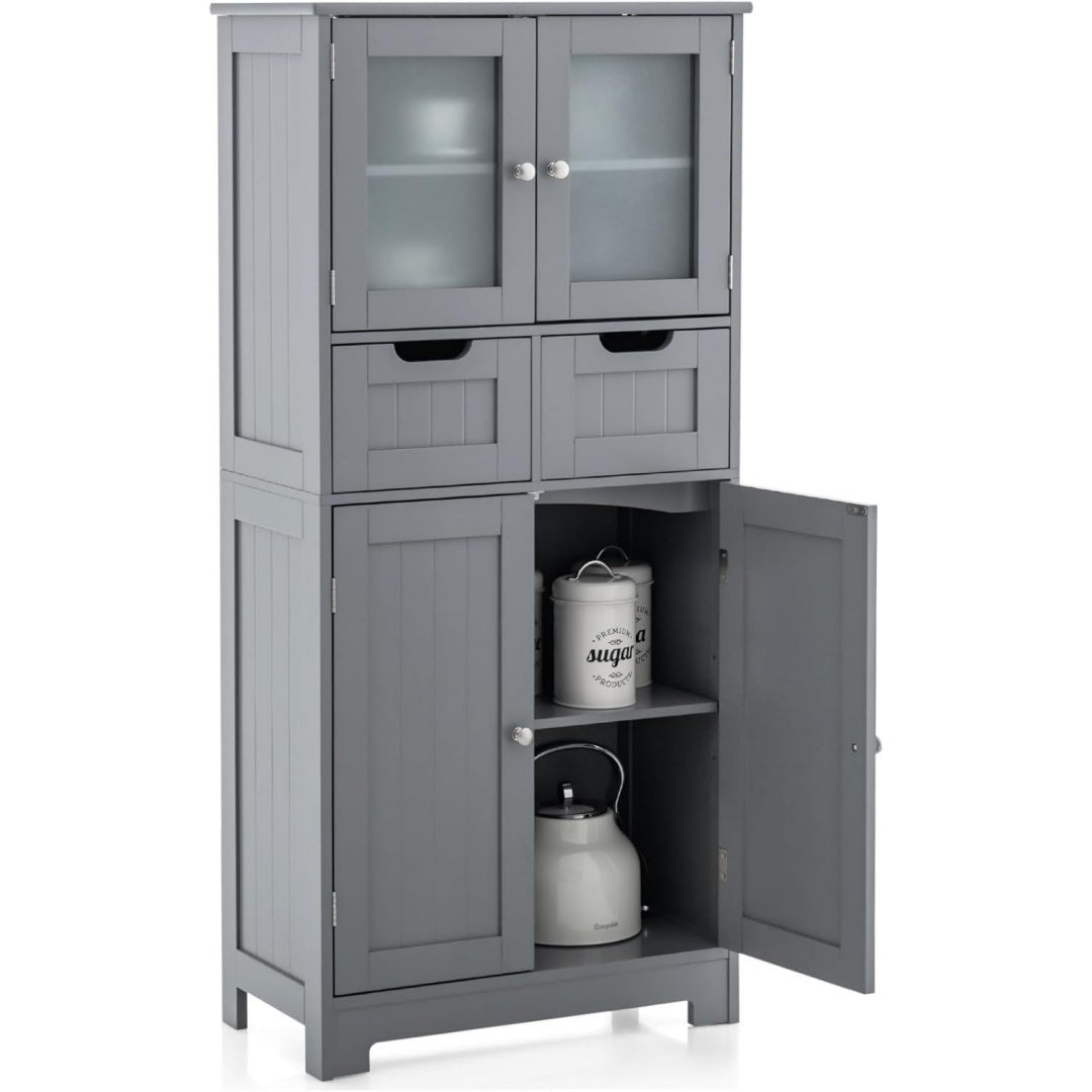 Meuble sur pied gris, rangement optimise