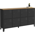 Buffet noir 80 cm, a 8 portes style industriel en bois ingenierie