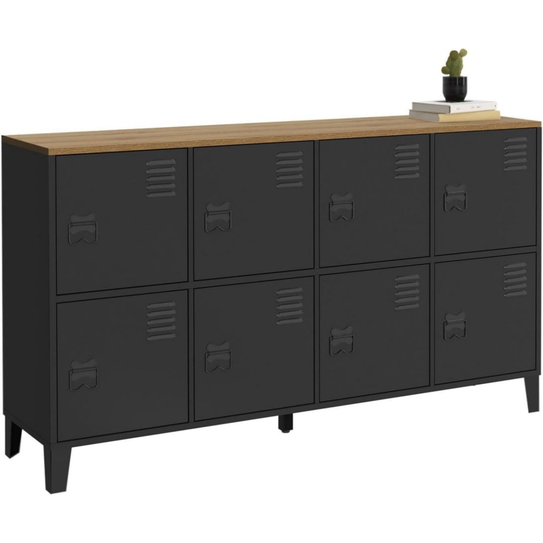 Buffet noir 80 cm, a 8 portes style industriel en bois ingenierie