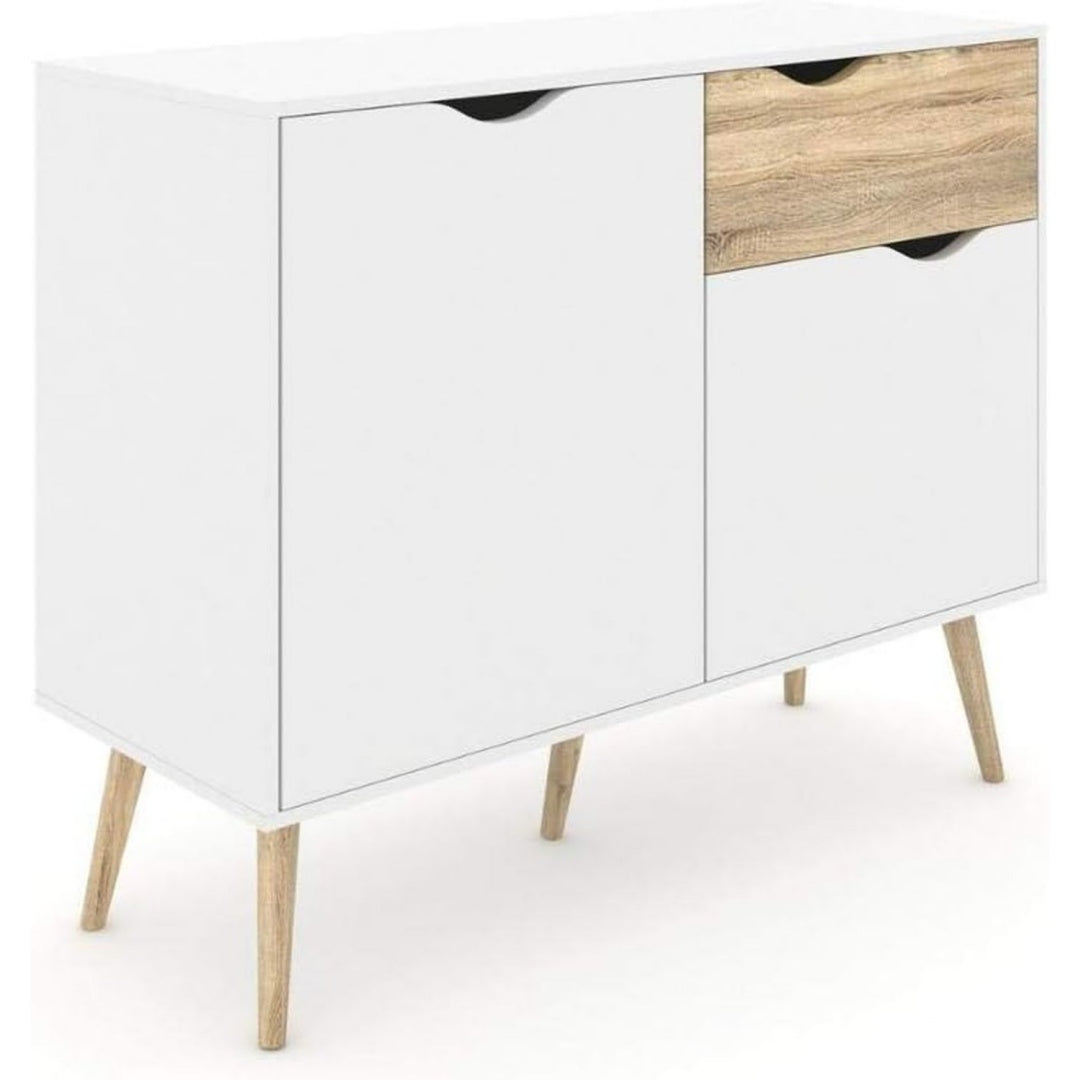 En panneau de particules massif, buffet gris clair 2 portes