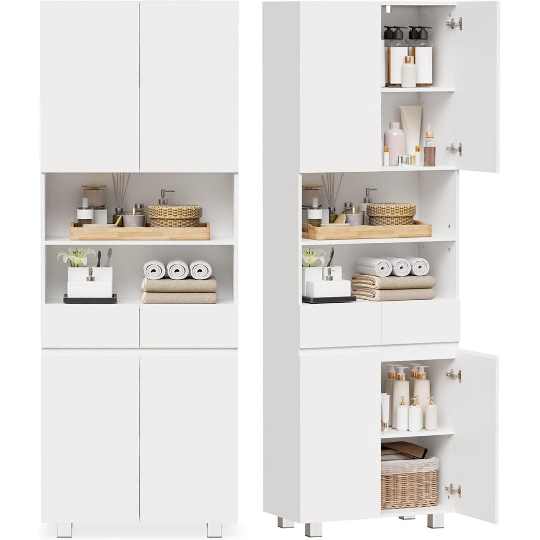 Colonne haute design epure gris clair 2 etageres, MDF durable