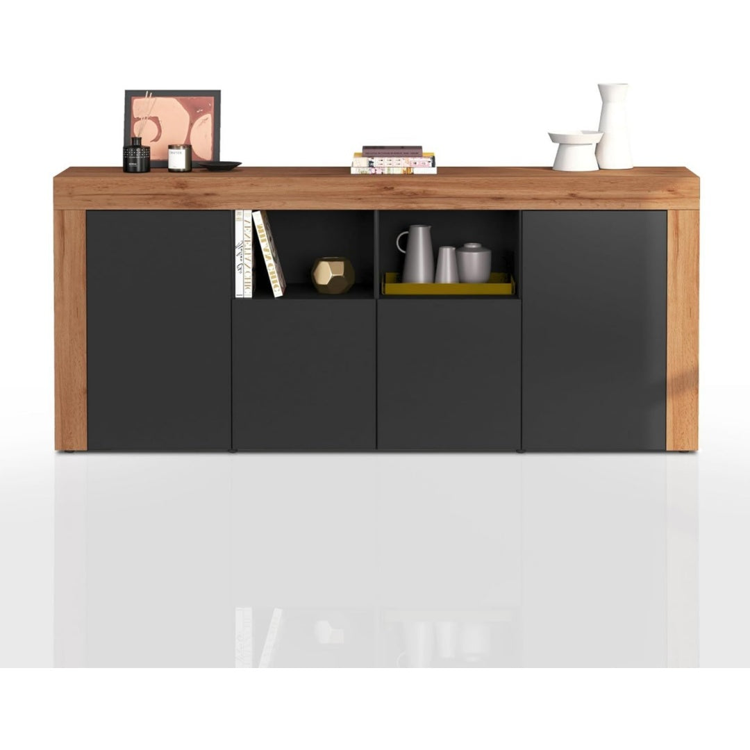 Buffet gris robuste 4 portes 200 x 40 x 85 cm