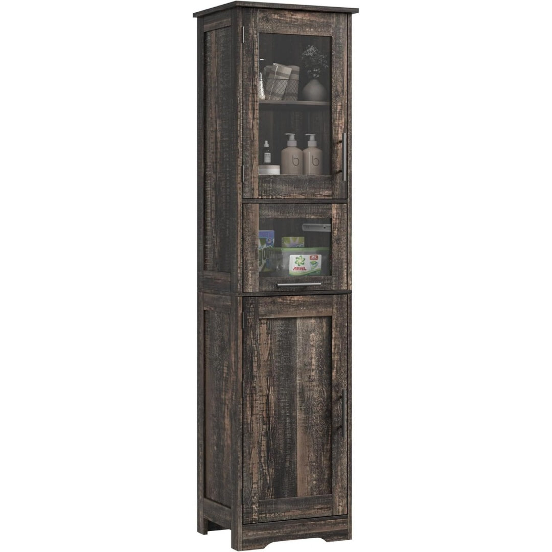 En bois, armoire haute gris fonce style moderne 1 tiroir 2 portes